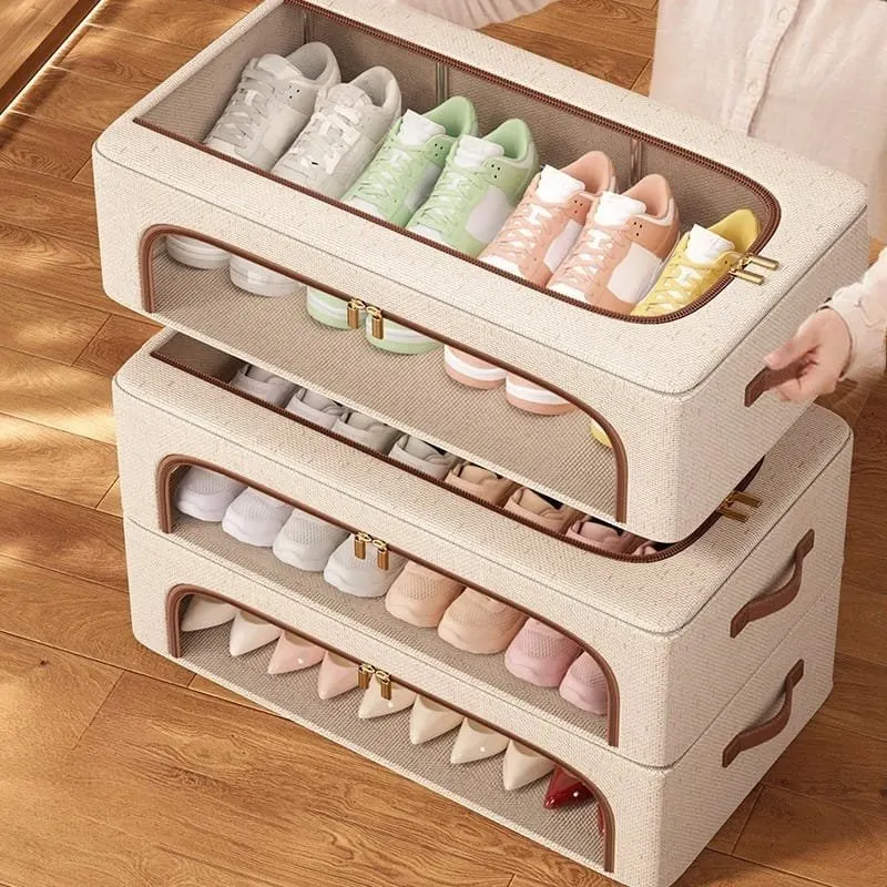 Foldable shoe rack with double window